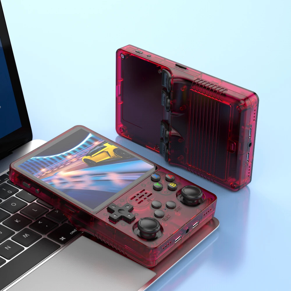 R36S Plus technical specifications showing USB-C ports, headphone jack, and connectivity options